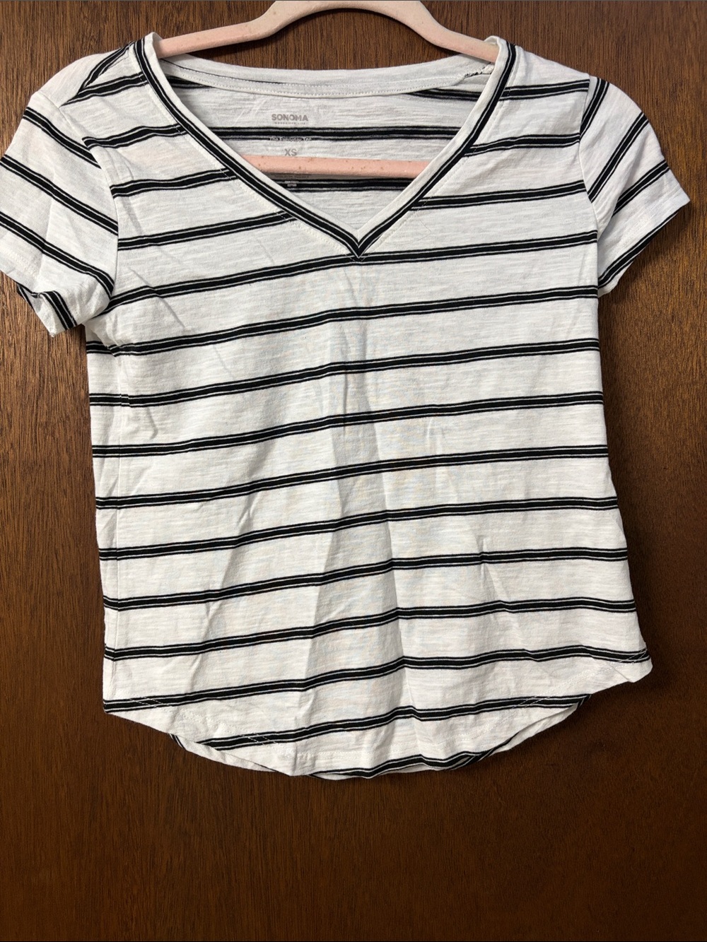 Sonoma Black and White Striped V-Neck Short Sleeve Tee